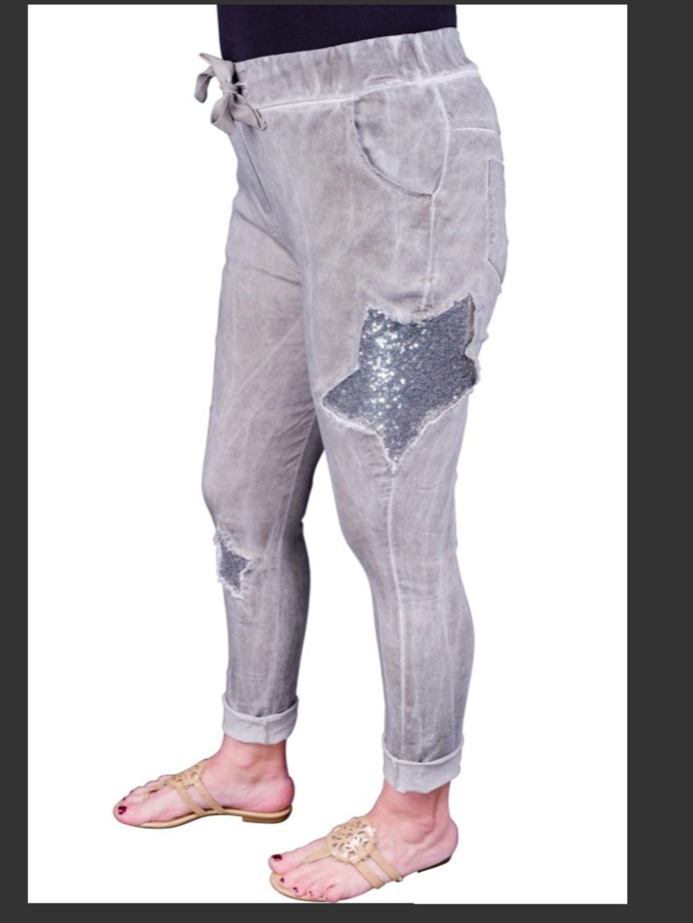 Gray Sequin Star Embellished Joggers - Picture 2 of 9